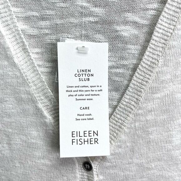 Eileen Fisher Cardigan Women’s S White Linen & Cotton V-Neck Light Knit Long Swe - Picture 3 of 6